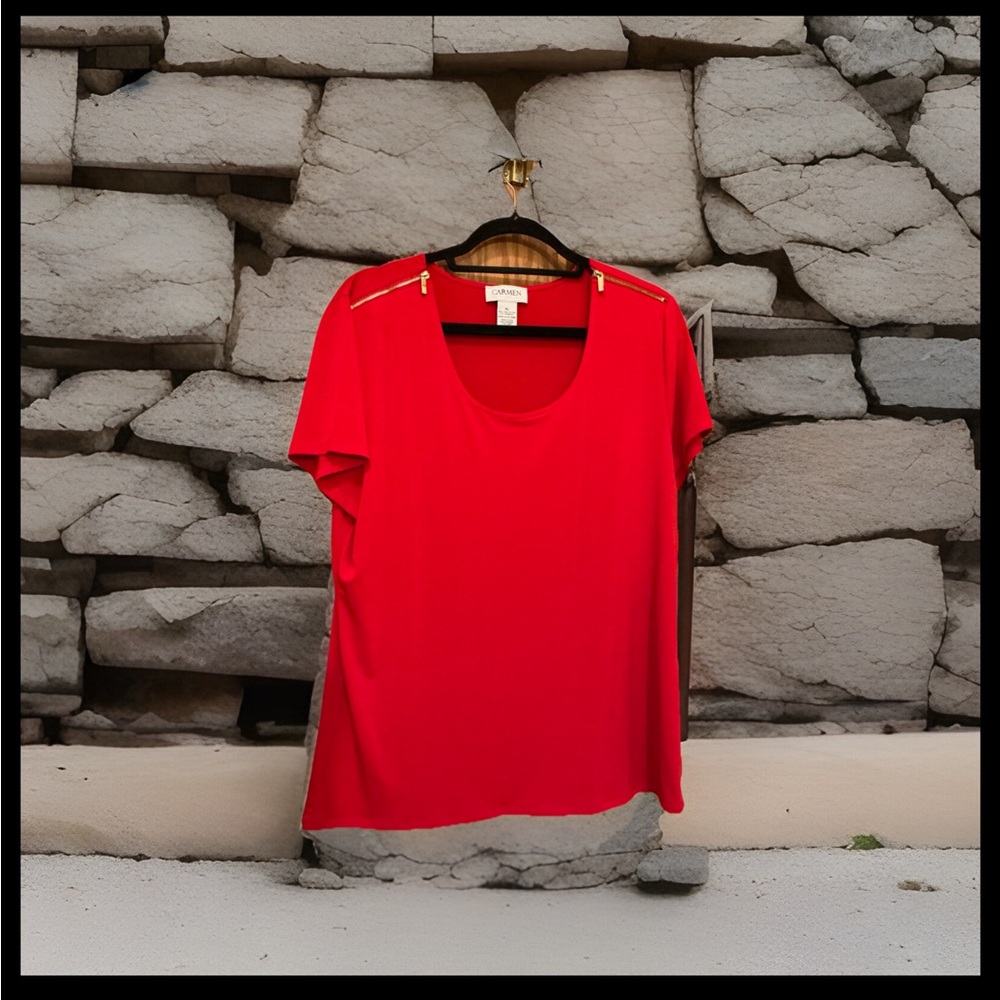 Carmen Red Edgy Y2K Streetwear Versatile Contemporary Modern Zipper Top Sz XL